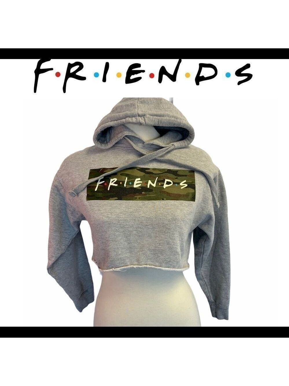 FRIENDS gray cropped pullover hoodie size small
